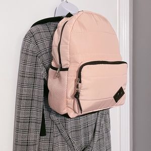 Madden Girl Quilted Blush Zippered Backpack with Black Adjustable Straps